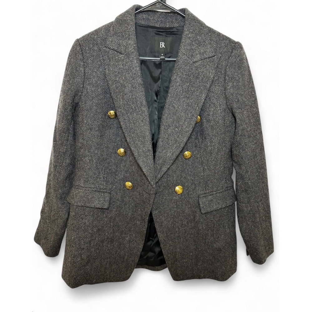 Banana Republic Womens Grey Herringbone Wool Blend Double Breasted Blazer 8